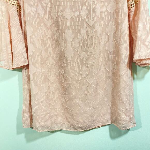 LOFT Women's Dusty Pink Textured Long Sleeve Boho Mini Dress Size SP - Picture 8 of 9